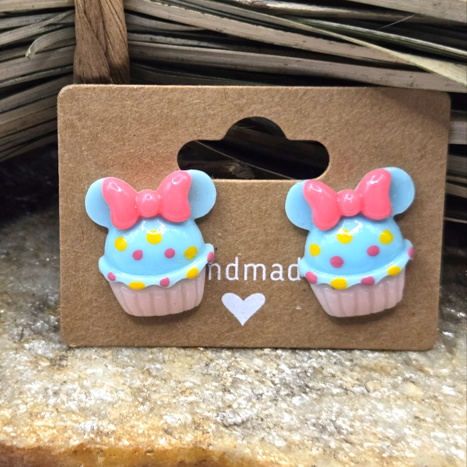 Minnie Mouse Cupcake Earrings Teal Pink Polka Dot Pierced Disney Stud Light Nwt